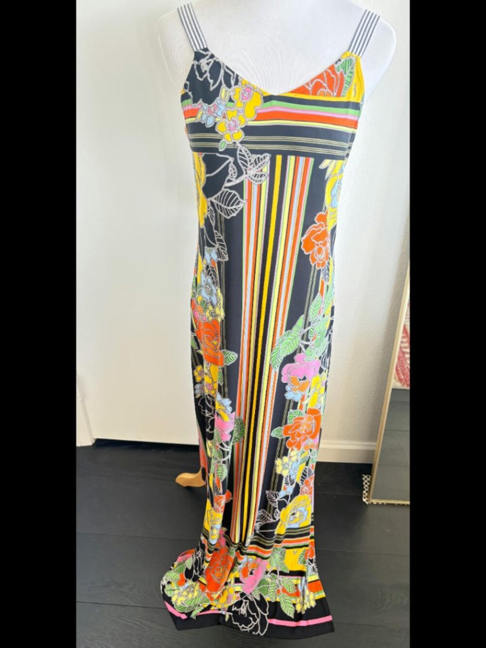 NWT MSK Floral Striped Maxi Dress Size S Made in Spain